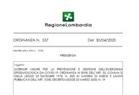 01/05/2020 - Ordinanza regionale 537 del 30 aprile 2020