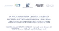 13/02/2023 - La nuova disciplina dei servizi pubblici locali di rilevanza economica : una prima lettura del Dlgs.201/2022