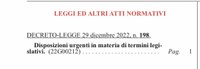 02/01/2023 - DECRETO-LEGGE 29 dicembre 2022, n. 198  Disposizioni urgenti in materia di termini legislativi. 